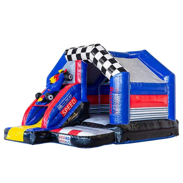 Super Fun F1 Race Car Kids Bouncy Castle Inflatable Combo Bounce House Commercial Jumping Castle With Slide