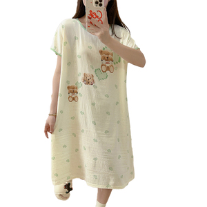 เดรสฤดูร้อนแบบลำลองของผู้หญิงชุดเดรสลำลองแบบหลวมใส่สบายคอเสื้อแขนสั้นแต่งระบายเอวแบบธรรมชาติ - Product Image 1