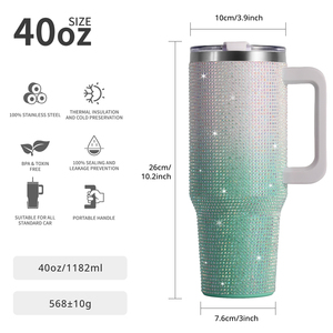 Top ranking 40oz Diamond-Encrusted Rhinestone Double-Layer <b>Insulated</b> 304 Stainless Steel Tumbler Gift Coffee Beverage Straw Cups - Product Image 2