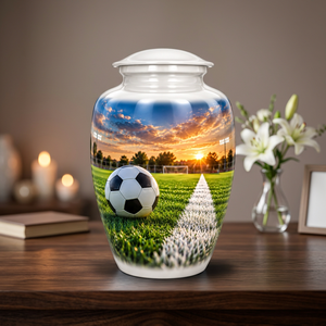 Urne funéraire en métal pour cendres humaines, adulte, commémorative, football, sport, design personnalisé, style américain, durable - Product Image 4