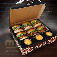 Caja para Hamburguesas Personalizada de Diseño Negro para Compartir en Familia, con Separador, para Llevar, para Sándwiches, Papas Fritas, Alitas de Pollo, Empaque para Comida Rápida
