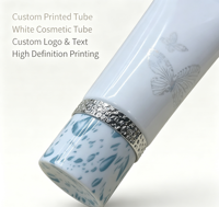 Tube cosmétique blanc compressible 100 ml, tube vide pour soins de la peau avec bouchon à vis marbré bleu et anneau décoratif argenté pour nettoyant visage