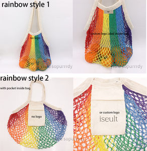 Borse Tote Riutilizzabili in Cotone a Rete con Manici Lunghi, Personalizzabili con Logo, Colorate con Gradiente Arcobaleno, per la Spesa e la Spiaggia - Product Image 4