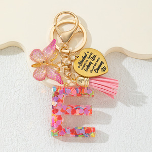 Llavero de resina con lentejuelas de letras del alfabeto, 26 letras, dijes de mariposa para bolso, colgante de corazón de acero inoxidable, accesorios para llaves, ¡superventas! - Product Image 6