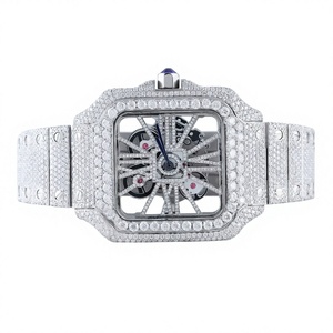 Montre mécanique de luxe pour femme avec lunette sertie de diamants, boîtier carré, bracelet en acier inoxydable, affichage analogique, mouvement ETA 30 mm - Product Image 1