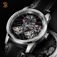 Montre mécanique automatique à double tourbillon OEM pour hommes, logo personnalisé, design populaire, squelette, montre-bracelet mécanique automatique pour hommes
