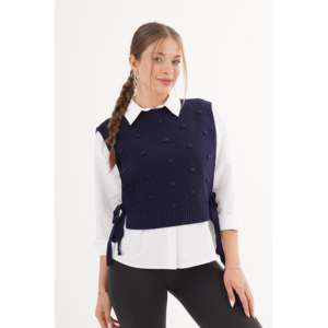Gilet en tricot sans manches bleu marine pour femme, style preppy, texture anti-boulochage - Product Image 2