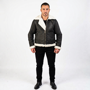 B3 Bomber <b>Jacket</b> Man Sheepskin Genuine <b>Leather</b> <b>Long</b> Vintage Motorcycle <b>Jacket</b> Windproof Heated Double Breasted Winter - Product Image 1