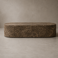 Table basse ronde OAKEN pour salon, en marbre Byron, avec plateau en pierre cannelée, décoration d'intérieur, table basse pour salon, meubles de maison