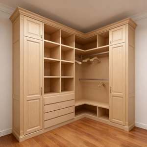 Balom Custom L Shape Solid Wood <b>Wardrobe</b> Closet with Drawers and Open Shelves Classic Bedroom Corner Closet <b>Storage</b> System - Product Image 6