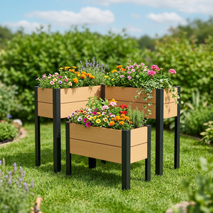 Jardinière surélevée mobile en panneaux de <span class=keywords><strong>bois</strong></span> composite (WPC) rigides, facile à installer, <span class=keywords><strong>pour</strong></span> fleurs et plantes, idéale <span class=keywords><strong>pour</strong></span> l'aménagement paysager urbain - Product Image 1