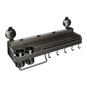 Kitchen Storage Rack Wall Mounted Spice Organizer Knife Holder Multi Function Aluminum Shelf With Hooks For Kitchen - Product Image 5