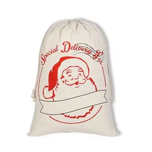 Christmas Small Plastic Claus Drawstring Sacks New Design Gift Candy Santa Sack Bags