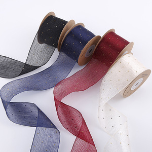 <span class=keywords><strong>Gold</strong></span>-Stamped Diamond Snow Silk Ski Yarn Ribbon DIY Bow Handmade Acessório de cabelo Straw Hat Flower Embalagem Silver Dot for Craft - Product Image 4