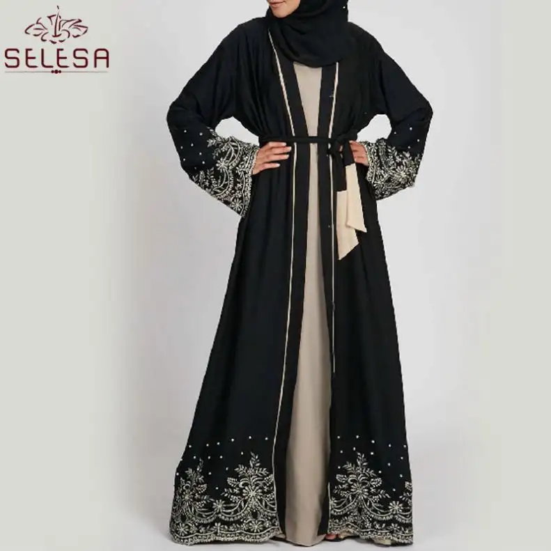 Moda Peplum Style Latest Design Long Sleeve Maxi Dress Fancy Crepe Printing Flower Fashion Dubai Abaya