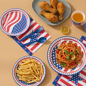 350Pcs USA Flag Eco-Friendly PET Disposable <b>Dinnerware</b> <b>Set</b> for 50 Guests Patriotic Plates Cups Napkins for 4th of July Party - Product Image 3