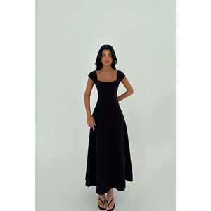 Robe de soirée noire de luxe pour femme, taille empire, coupe trapèze courte, ornée de strass, longueur ras du sol, idéale pour les événements formels - Product Image 3