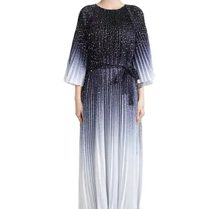 Miyake ruffled graded dress loose belt display thin star high-end print women's casual fashion dress