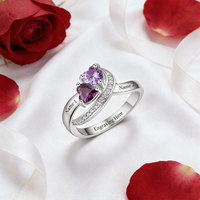 Bague en argent plaqué or double cœur gravée sur mesure, best-seller transfrontalier, cadeau de haute qualité