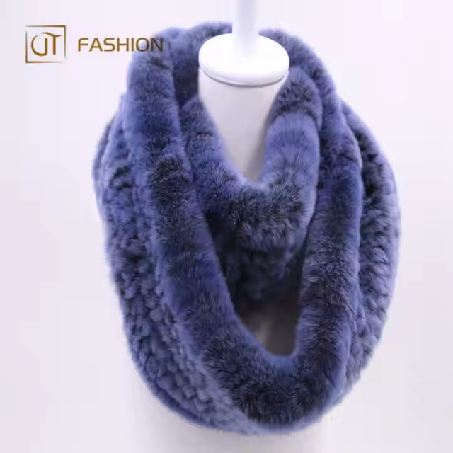 Wholesale Winter Women Warm Rex Rabbit Fur Scarf High Quality Knitted Custom Ladies Fur Scarf