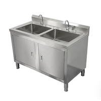 Évier de cuisine commercial en acier inoxydable avec armoire de rangement intégrée et crédence pour restaurant et hôtel