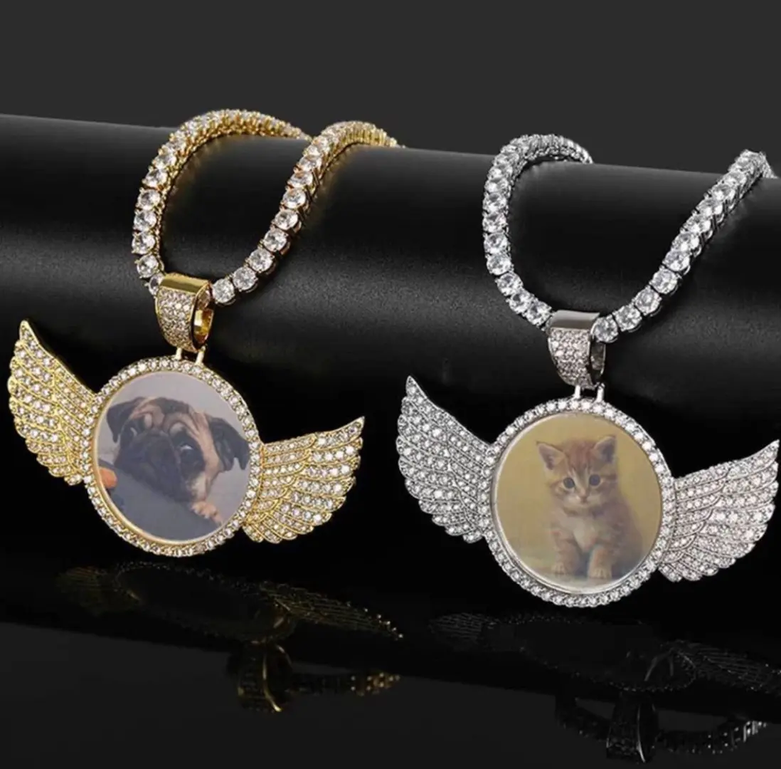 Colgante con medallón de memoria de Hip Hop, joyería con imagen de 18k, dorado, Iced Out circular, foto personalizada, probador de diamante