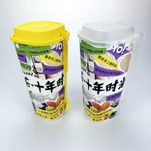 Logotipo impreso personalizado taza de plástico desechable colorido café leche té jugo boba bebida taza de fondo cuadrado