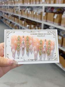 Uñas Postizas de Lujo ABS con Pegamento, Cobertura Completa, Uso en Salón, Diseño Stiletto, Forma de Ataúd, Decoración con Pedrería - Product Image 5