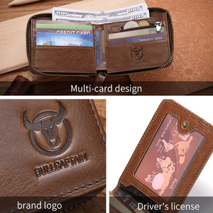 กระเป๋าสตางค์หนังแท้สไตล์วินเทจสำหรับผู้ชาย พร้อมซิป ป้องกัน RFID ช่องใส่บัตรประชาชน ช่องใส่บัตรเครดิต ช่องใส่เหรียญแบบซิป ทำจากโพลีเอสเตอร์ - Product Image 6