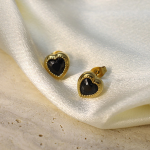 Heart Shape Zircon Stud Earrings Gold Plated Bezel Setting Everyday Wear Women's Jewelry - Product Image 2