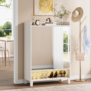 Wholesale Good Quality Wooden Large Capacity <strong>Shoe</strong> Rack Storage <strong>Organizer</strong> 7 Tiers <strong>Shoe</strong> Cabinet Rank with Mirror LED
