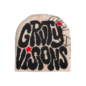 Bonnet Tricot Jacquard Imprimé All-Over Logo Grandes Lettres Design Tendance Y2K en Gros - Product Image 5