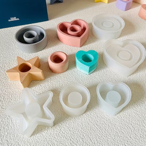 Moule en silicone 3D pour bougeoir en béton DIY, formes Cœur, Étoile et Rond – Flexible, facile à démouler, pour bougies pilier aromatiques - Product Image 3