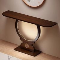 Table console semi-circulaire traditionnelle en bambou avec rangement pour salon et hôtel, décoration murale pour couloir lumineux