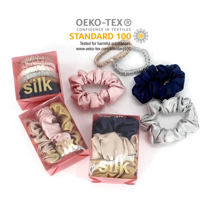 Wholesale 3.5cm Silk Medium Oversized Scrunchies 100% Silk Custom Hair Accessories Set Pink Mulberry Silk Scrunchie