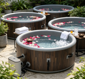 Bain à remous <span class=keywords><strong>gonflable</strong></span> effet bois <span class=keywords><strong>pour</strong></span> 3 personnes, utilisable toute l'année, bain à remous extérieur, bain à remous intérieur avec jets <span class=keywords><strong>d</strong></span>'air, <span class=keywords><strong>spa</strong></span> rond portable - Product Image 1
