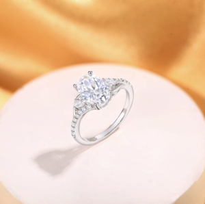 Jewelry Wholesaler 925 Sterling <b>Silver</b> Classic Engagement Promise <b>Rings</b> Rhodium Plated 3 Stone Oval Zircon <b>Adjustable</b> Size Fine - Product Image 5