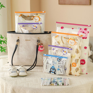 Cute Cartoon Storage Bag Transparent Zipper Clothes Organizer Lightweight Travel <b>Wardrobe</b> Portable Bag Rectangle Shape - Product Image 1