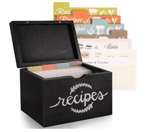 Recipe Cards and Box Set Wood Recipe Card Box Farmhouse Recipe Organizer for Kitchen Counter