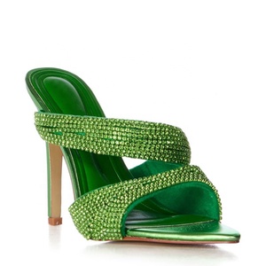 Sandalias de Tacón Alto con Punta en Pico y Diamantes Verdes para Mujer, Zapatos de Vestir, Tacones Finos, Estilo Mules - Product Image 5
