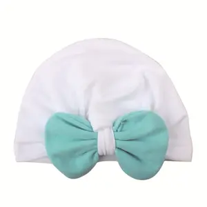 批发针织婴儿豆豆头巾时尚欧盟热卖对比色婴儿蝴蝶结帽子