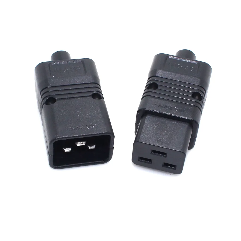 PDU/UPS soket standart IEC320 C19 C20 16A 250V AC elektrik güç kablosu kablosu konektörü çıkarılabilir fiş dişi erkek fiş adaptörü