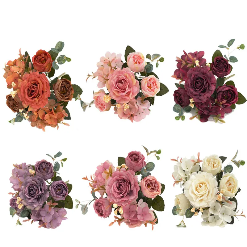 6 teste Vintage artificiale peonia mazzo Bouquet di fiori di seta rosa festa di nozze decorazioni per la casa UK