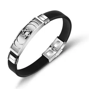 Yiwu Aceon Velle Stainless Steel Religious Curved Slider Charm Men's Sports Rubber Band Jewish Star Silicone Bracelet