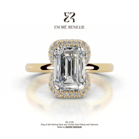 Bague de fiançailles pavée à taille émeraude 2 carats en argent sterling 925 plaqué or 18 carats avec moissanite VVS pour femme, idéale pour les événements mondains