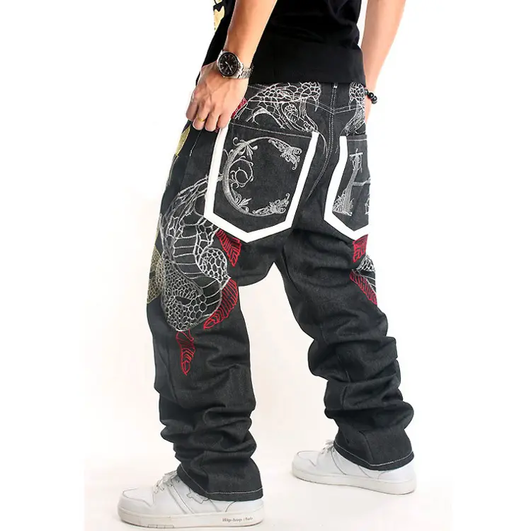 Hip Hop Plus Size Wide Leg Men's Harem Denim Jeans Pants Trousers Custom Designer Streetwear Vintage Embroidery Baggy Jeans Men