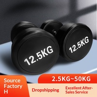 Haltères fixes en fonte robuste à tête ronde 25-50 kg, ensembles à tête plate recouverts de caoutchouc pour hommes - Équipement de gym le plus vendu