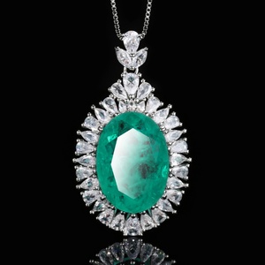 Elegant Smooth Eco-friendly <b>Copper</b> Jewelry 18*25mm Bezel Setting Oval Cut Colorful Zircon Pendant Necklace for Women Casual Wear - Product Image 4