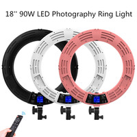 Anneau lumineux LED en plastique de 18 pouces 90W avec support de téléphone, lumière d'appoint pour photographie, intensité réglable, température de couleur ajustable, pour selfie et photo