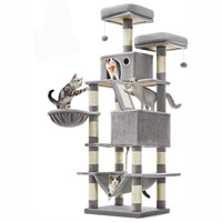 Arbre à chat de luxe robuste avec griffoir, jouet en bois de sisal en forme de souris, structure de saut, mobilier pour chat, emballage carton